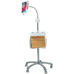 CTA Digital Heavy-Duty Gooseneck Floor Stand with VESA Plate and Storage Basket for 7-14 Inch Tablets