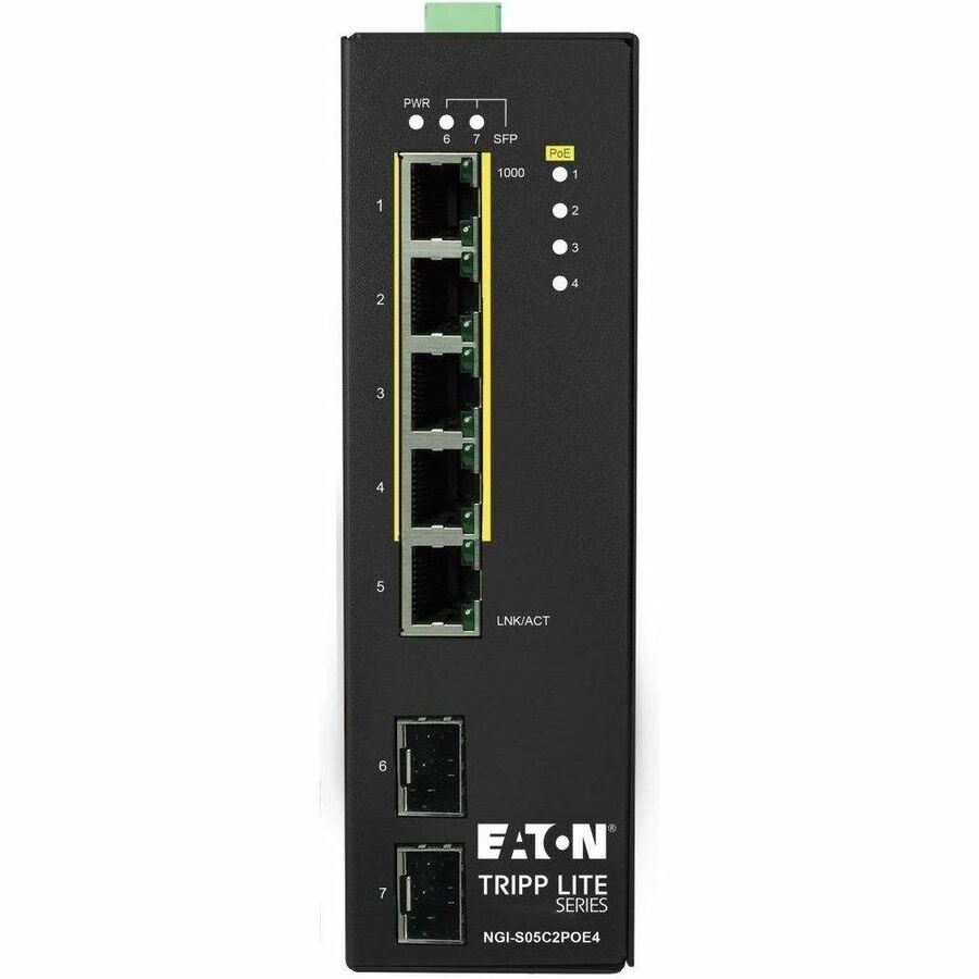 Eaton Tripp Lite Series 5-Port Lite Managed Industrial Gigabit Ethernet Switch - 10/100/1000 Mbps, PoE+ 30W, 2 GbE SFP Slots, -10&deg; to 60&deg;C, DIN Mount, TAA