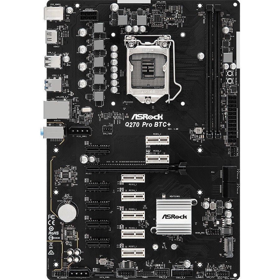 ASRock Q270 Pro BTC+ Desktop Motherboard - Intel Q270 Chipset - Socket H4 LGA-1151 - ATX