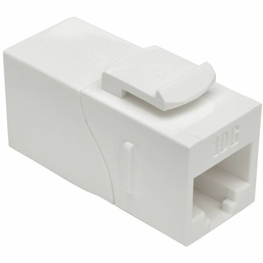 Eaton Tripp Lite Series Cat6a Straight-Through Modular In-Line Snap-In Coupler with 90-Degree Down-Angled Port, White (RJ45 F/F), TAA