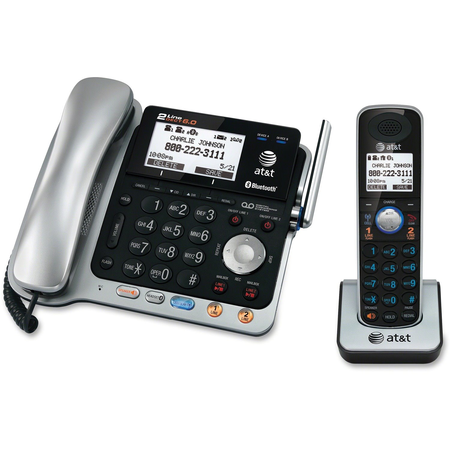 AT&T Connect to Cell TL86103 DECT 6.0 Cordless Phone - Silver Black