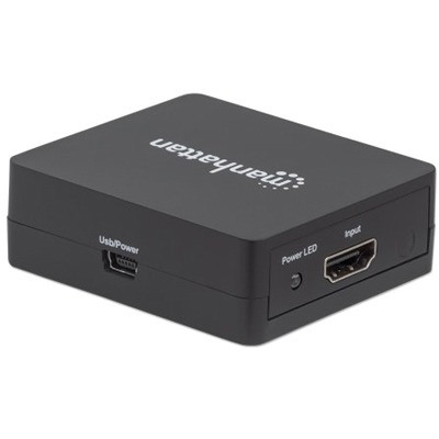 Manhattan HDMI Splitter 2-Port , 1080p, Black, Displays output from x1 HDMI source to x2 HD displays (same output to both displays), USB-A Powered (cable included, 0.7m), Three Year Warranty, Retail Box