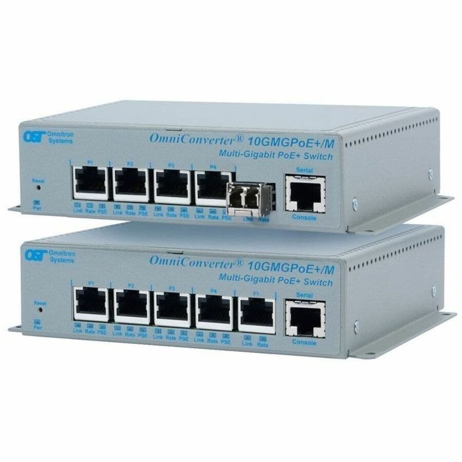 Omnitron Systems OmniConverter 10GMGPoE+/M, 1x SFP/SFP+, 4x RJ-45 PoE/PSE, 5 Year Warranty