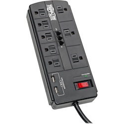 Eaton Tripp Lite Series 8-Outlet Surge Protector with 2 USB Ports (2.1A Shared) - 8 ft. (2.43 m) Cord, 1200 Joules, Tel/Modem, Black
