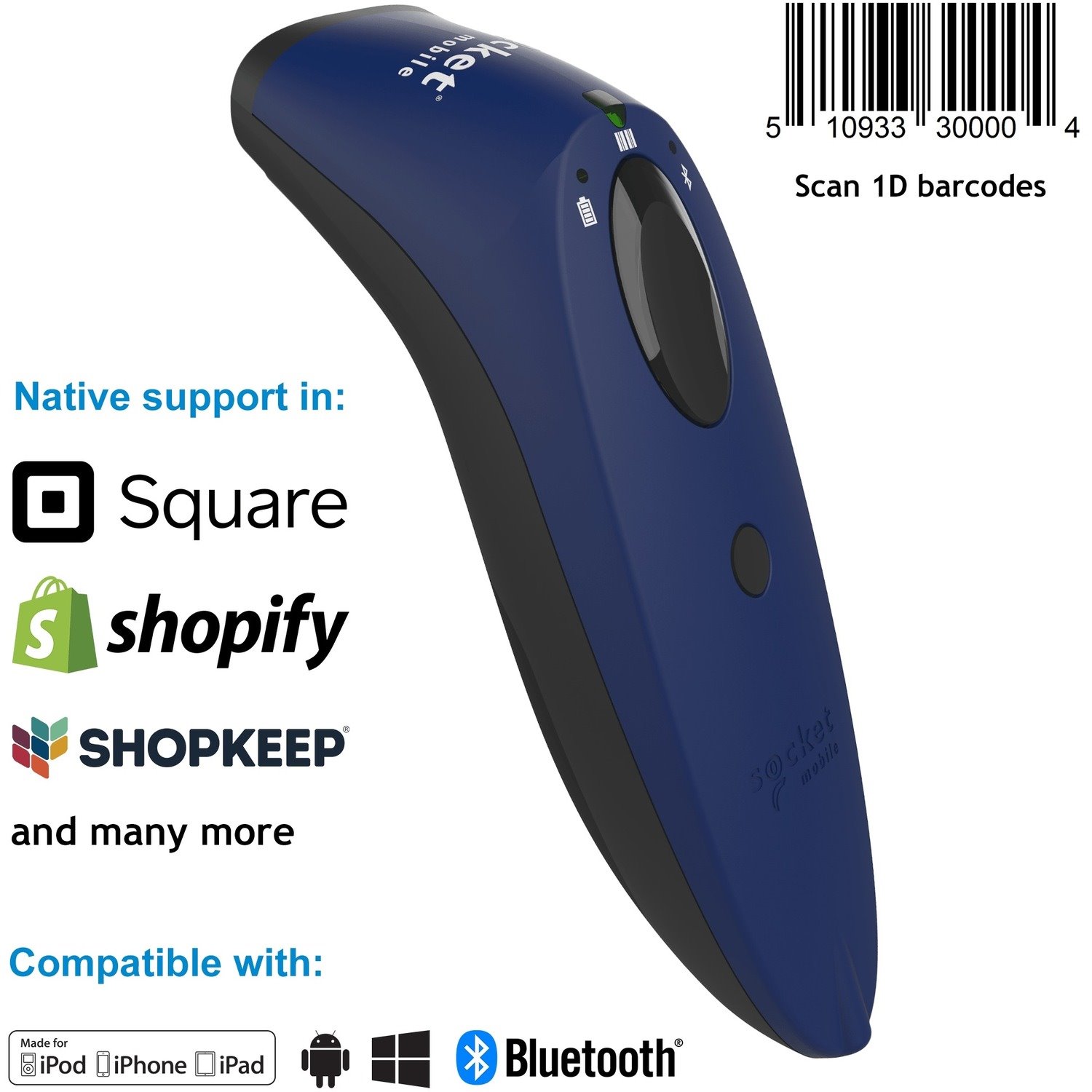 Socket Mobile SocketScan&reg; S730, Laser Barcode Scanner, Blue