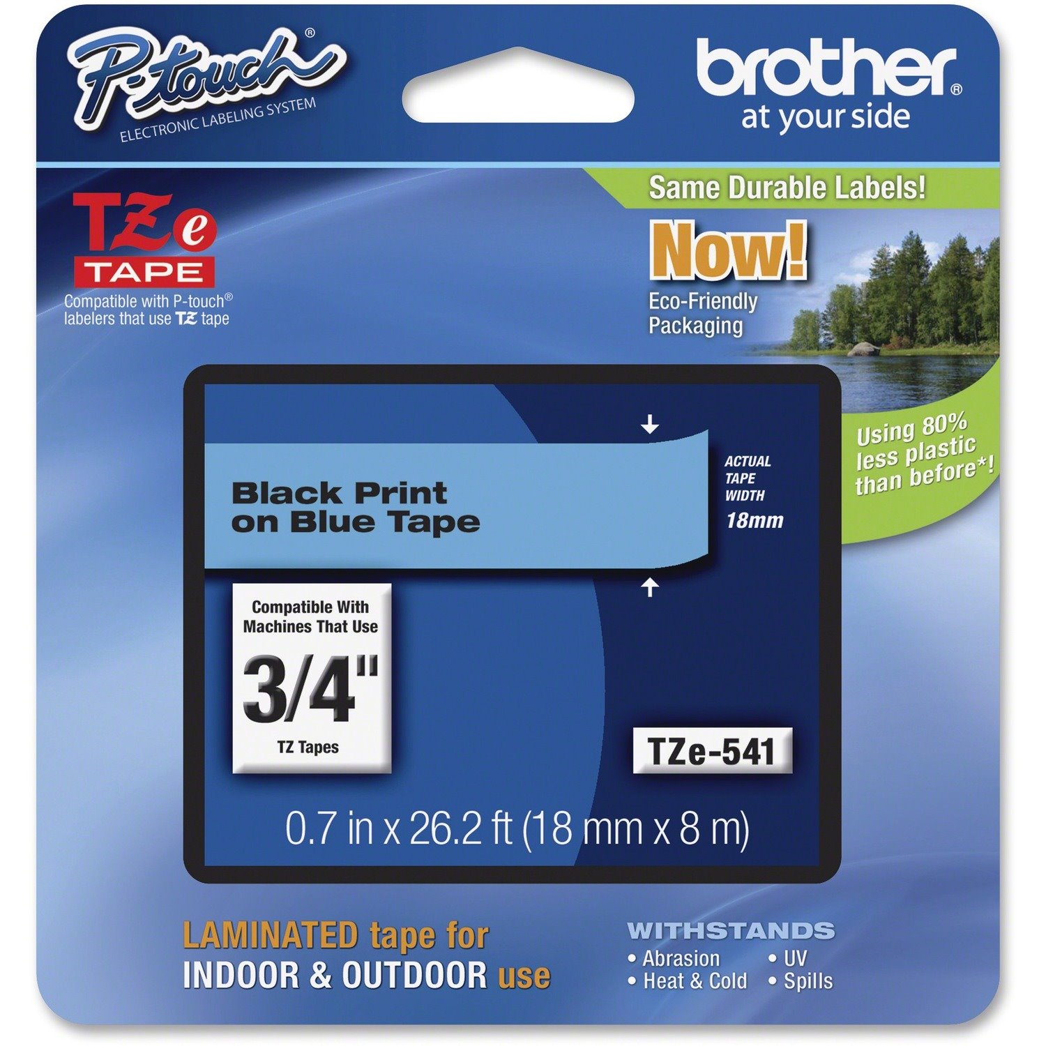 Brother TZe Tape 18mm - Black On Blue Tape - 8 Metres