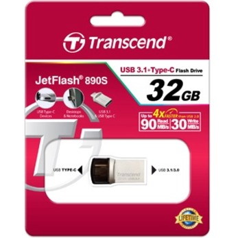 Transcend JetFlash 890 32 GB USB 3.1 Flash Drive - 256-bit AES