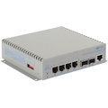 Omnitron Systems OmniConverter 10GPoE+/M PoE+, 2xSFP/SFP+, 4xRJ-45, 1xDC Powered Commercial Temp