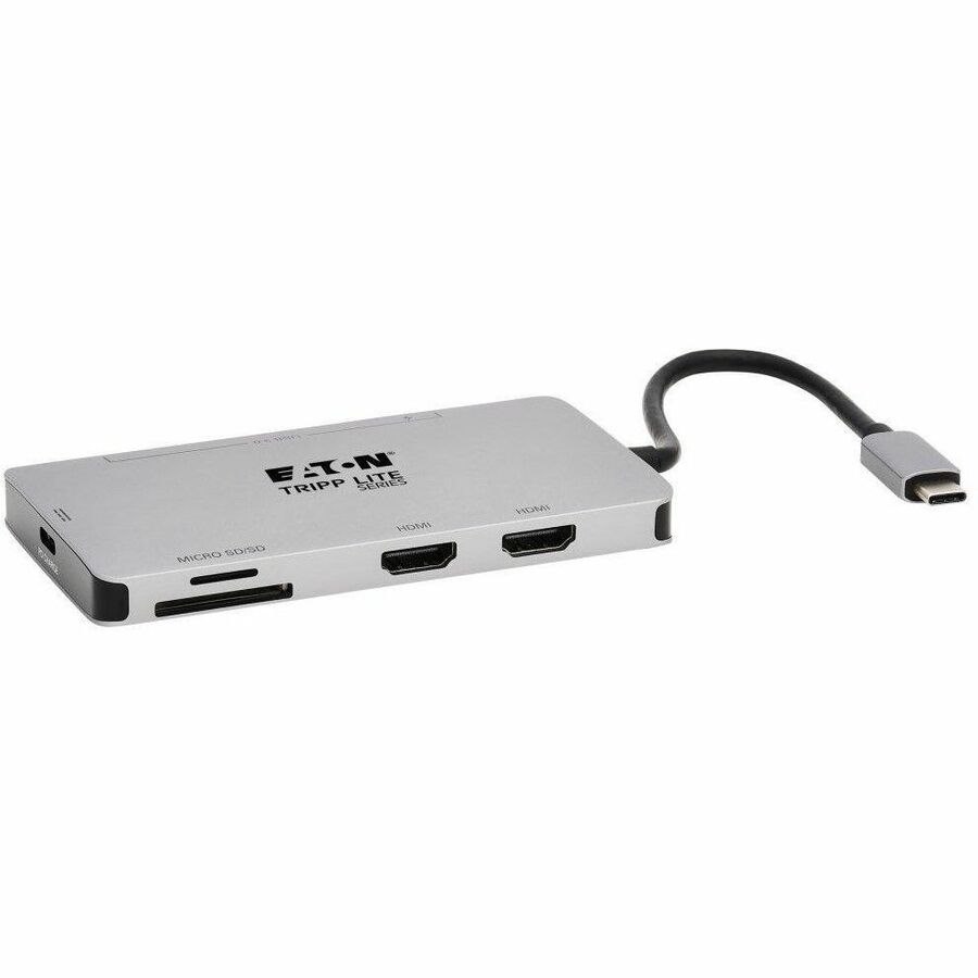 Eaton Tripp Lite Series USB-C Dock, Dual Display - 4K 60 Hz HDMI, USB 3.x (5Gbps) Hub Ports, Memory Card, 100W PD Charging, Gray