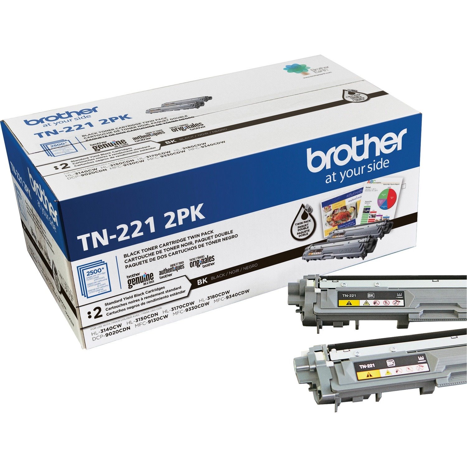 Brother TN221 Original Standard Yield Laser Toner Cartridge - Twin-pack - Black - 2 / Box