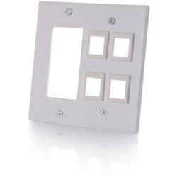 C2G Decorative Style Cutout with Four Keystone Double Gang Wall Plate - White