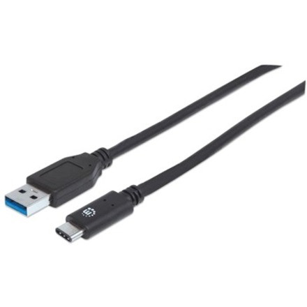 Manhattan USB-C to USB-A Cable, 50cm, Male to Male, Black, 10 Gbps (USB 3.2 Gen2 aka USB 3.1), 3A (fast charging), USB31AC50CM, SuperSpeed+ USB, Lifetime Warranty, Polybag