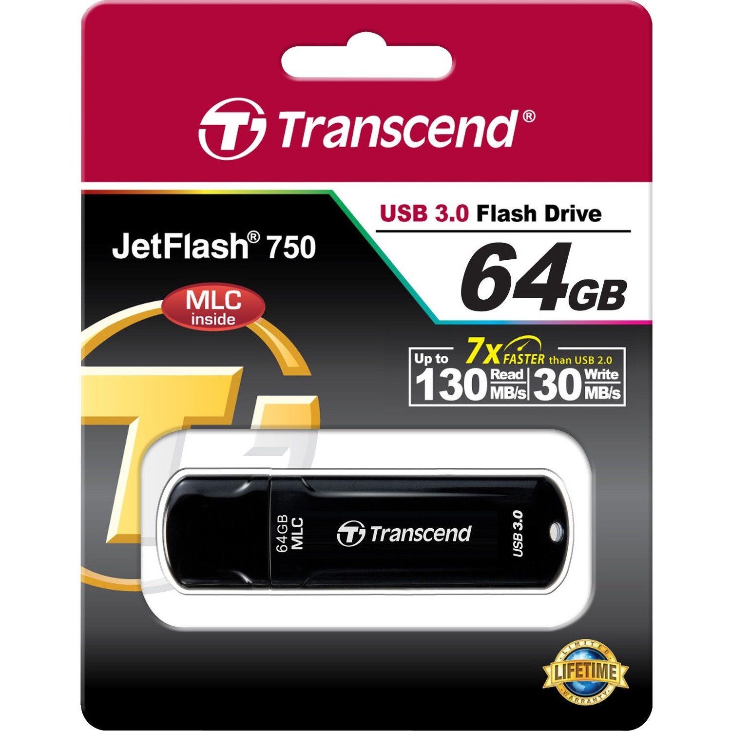 Transcend JetFlash 750 64 GB USB 3.0 Flash Drive - Black