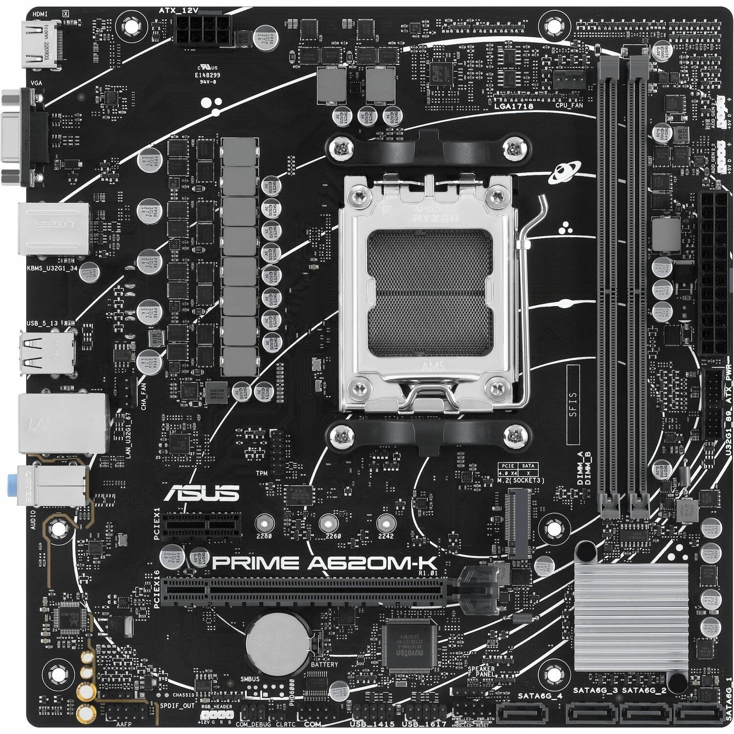 Asus Prime PRIME A620M-K Desktop Motherboard - AMD A620 Chipset - Socket AM5 - Micro ATX