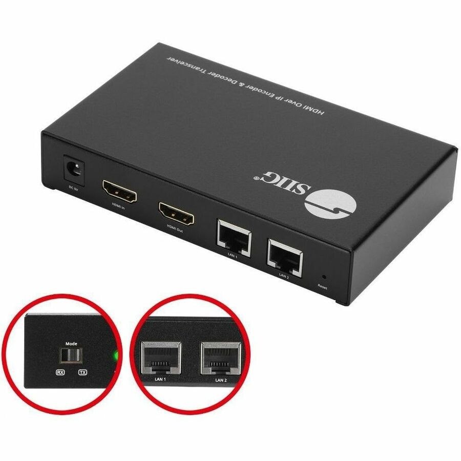SIIG HDMI Over IP Encoder & Decoder Transceiver, TX/RX Mode Switching, Cascading, 1080p, 1 to 1 600ft
