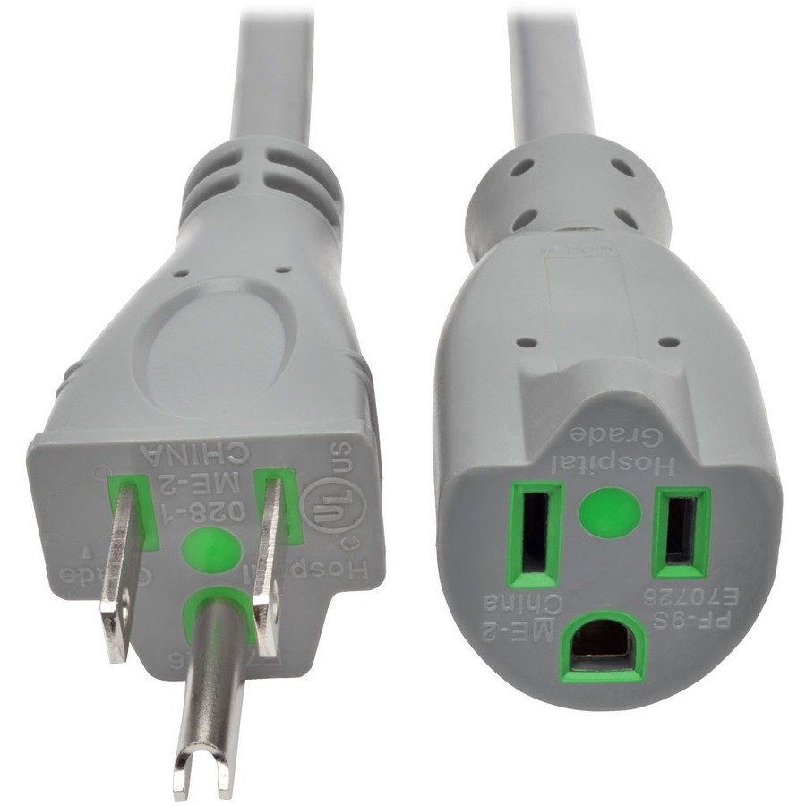 Eaton Tripp Lite Series Hospital-Grade Extension Cord, NEMA 5-15P to NEMA 5-15R - Green Dot, 13A, 125V, 16 AWG, 15 ft. (4.57 m), Gray