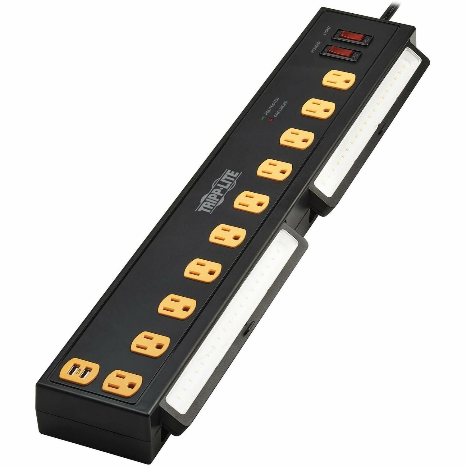 Tripp Lite by Eaton Protect It! 10-Outlet Surge Protector with Swivel Light Bars - 5-15R Outlets, 2 USB Ports, 6 ft. (1.8 m) Cord, 1350 Joules, Black