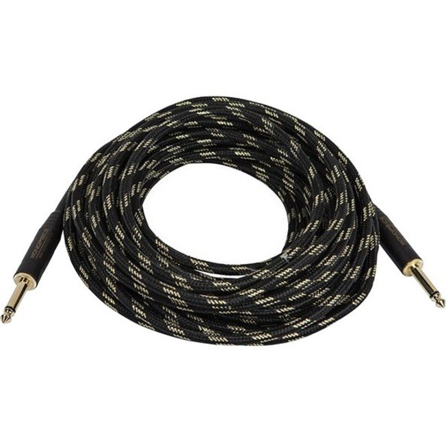 Monoprice 35ft. Cloth Series 1/4 inch T/S Male 20AWG Instrument Cable - Black & Gold