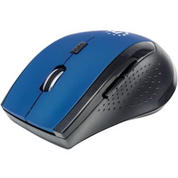 Manhattan Curve Wireless Mouse, Blue/Black, Adjustable DPI (800, 1200 or 1600dpi), 2.4Ghz (up to 10m), USB, Optical, Five Button with Scroll Wheel, USB micro receiver, 2x AAA batteries (included), Low friction base, Three Year Warranty, Blister
