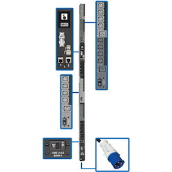 Tripp Lite by Eaton 14.5kW 200-240V 3PH Switched PDU - LX Interface, Gigabit, 30 Outlets, IEC 309 60A Blue Input, LCD, 1.8 m Cord, 0U 1.8 m Height, TAA