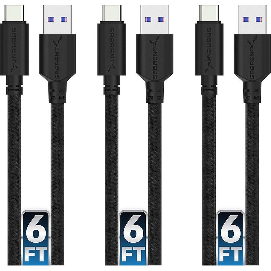 Sabrent 3-Pack 22AWG Premium 6ft USB-C to USB A 3.0 Sync & Charge Cables (CB-C3X6)