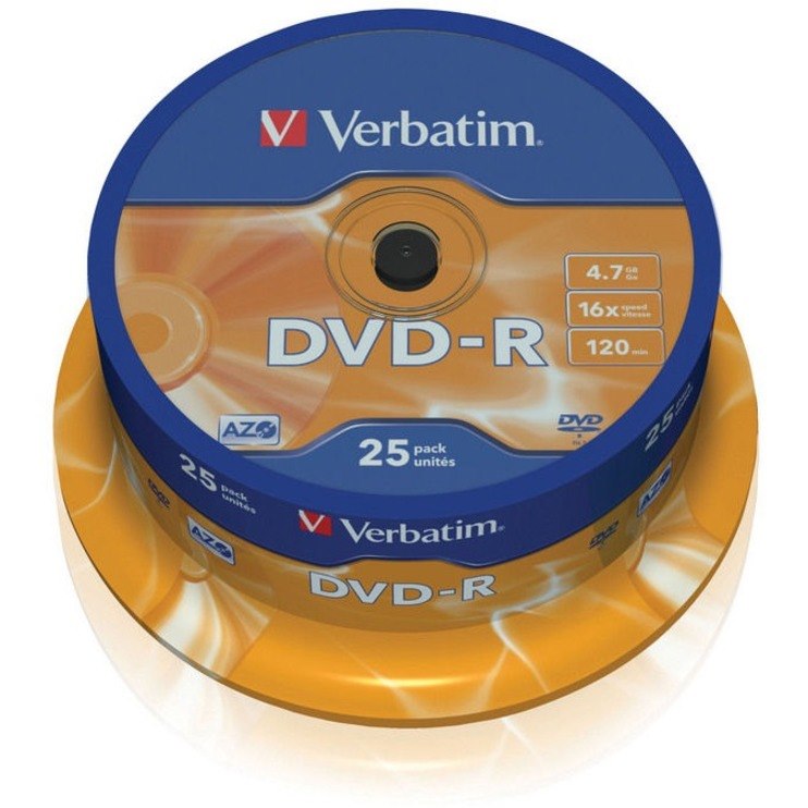 Verbatim 43522 DVD Recordable Media - DVD-R - 16x - 4.70 GB - 25 Pack Spindle - Matte Silver