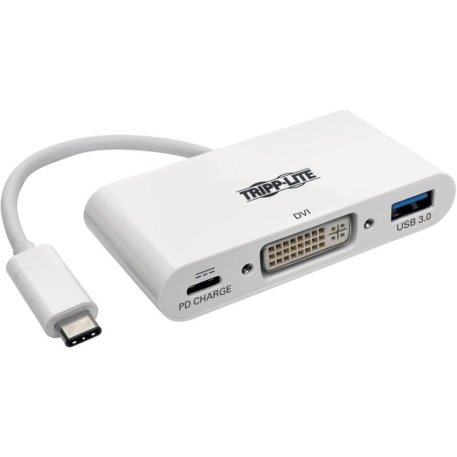 Eaton Tripp Lite Series USB-C to DVI Adapter with USB 3.x (5Gbps) Hub Port and PD Charging, White