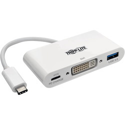 Tripp Lite by Eaton USB C to DVI Multiport Video Adapter Converter w/ USB-A Hub & USB-C PD Charging Port, Thunderbolt 3 Compatible, USB Type C to DVI, USB Type-C