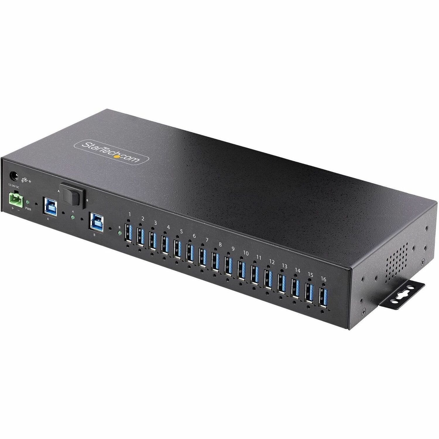 StarTech.com 16-Port Industrial USB 5Gbps Hub with Power Adapter, Mountable, Terminal Block Power, USB Charging, Dual-Host Hub/Switch