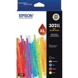 Epson Claria Premium 302XL Original High Yield Inkjet Ink Cartridge - Value Pack - Black, Photo Black, Cyan, Magenta, Yellow - 5 / Pack