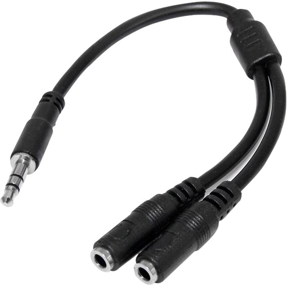 StarTech.com 3.5mm Audio Extension Cable - Slim Audio Splitter Y Cable and Headphone Extender - Male to 2x Female AUX Cable (MUY1MFFS)