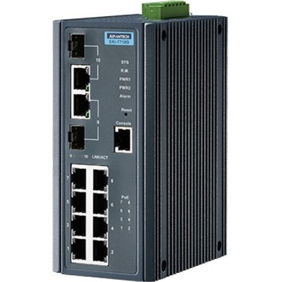 Advantech 8GE PoE+2G Combo Managed Ethernet Switch, IEEE802.3af/at, 24~48VDC, -40~75?