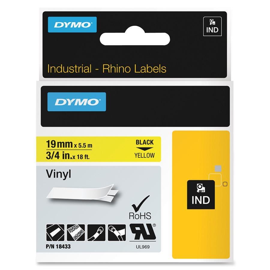 Dymo Rhino 3/4In X 18FT, Yellow Vinyl Labels