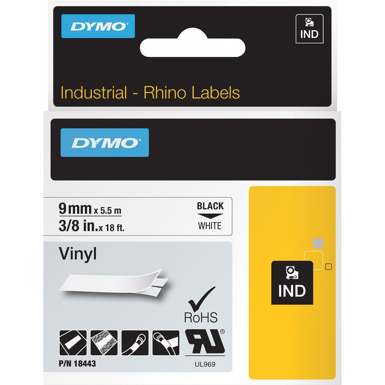Dymo Industrial Tape 9MM X 5.5M Vinyl Black