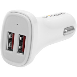 StarTech.com Dual Port USB Car Charger - White - High Power 24W/4.8A - 2 Port USB Car Charger