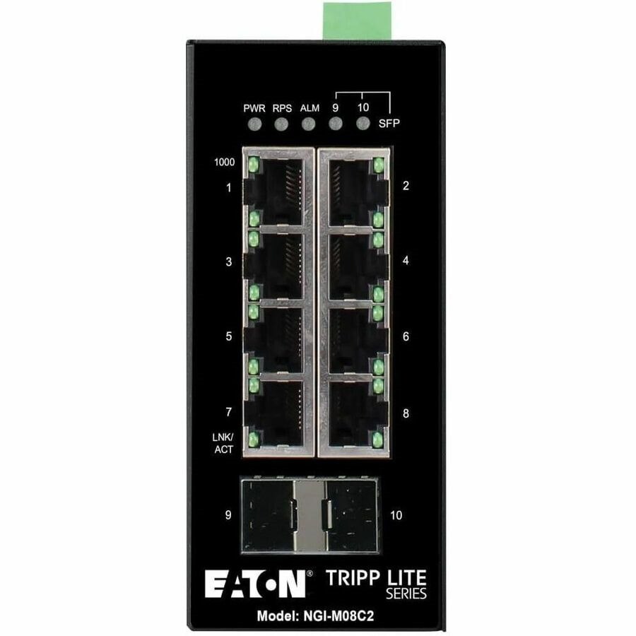 Eaton Tripp Lite Series 8-Port Managed Industrial Gigabit Ethernet Switch - 10/100/1000 Mbps, 2 GbE SFP Slots, -40&deg; to 75&deg;C, DIN Mount, TAA