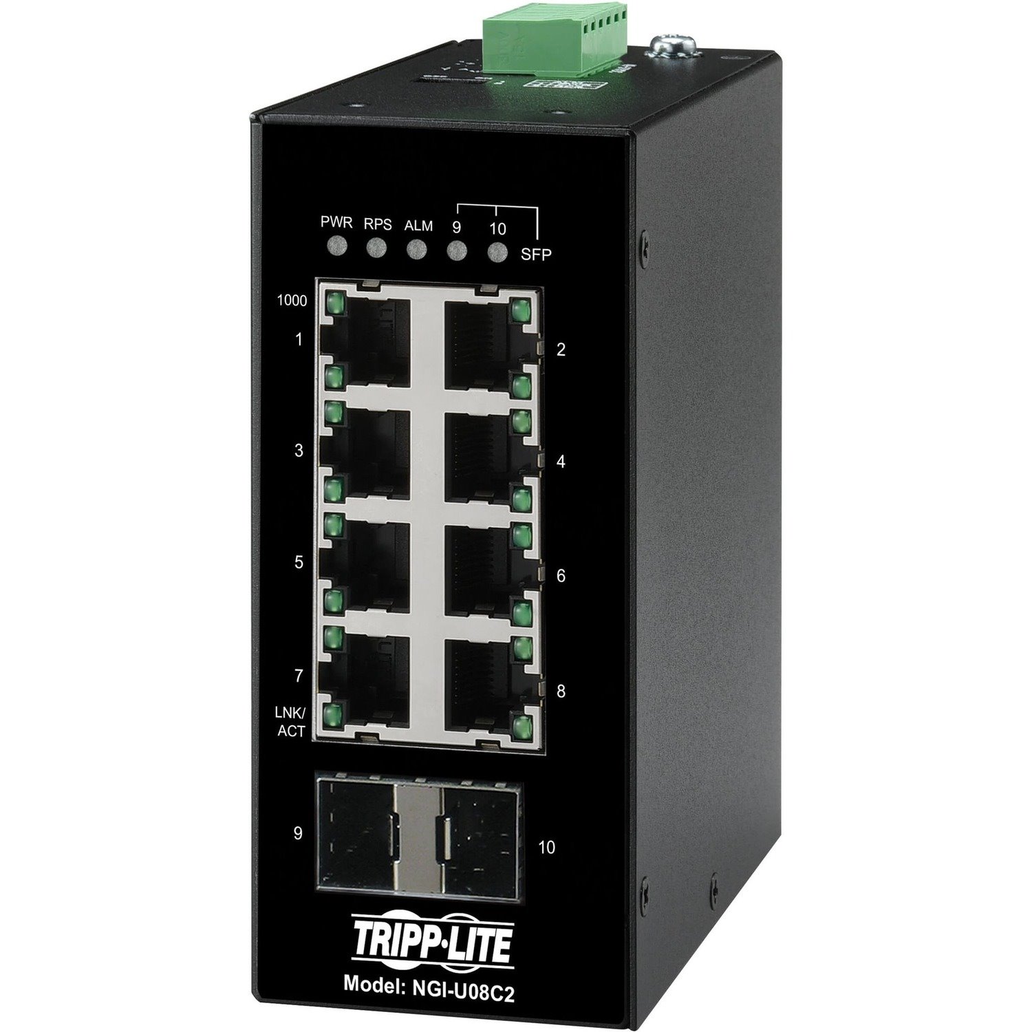 Eaton Tripp Lite Series 8-Port Unmanaged Industrial Gigabit Ethernet Switch - 10/100/1000 Mbps, 2 GbE SFP Slots, -40&deg; to 75&deg;C, DIN Mount, TAA