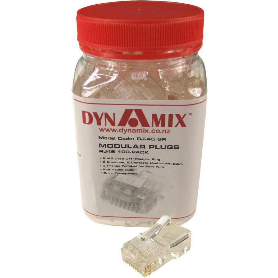 Dynamix RJ-45 Plug 100pc Jar 8P8C Modular Plug (Round, Solid) 50 Micron