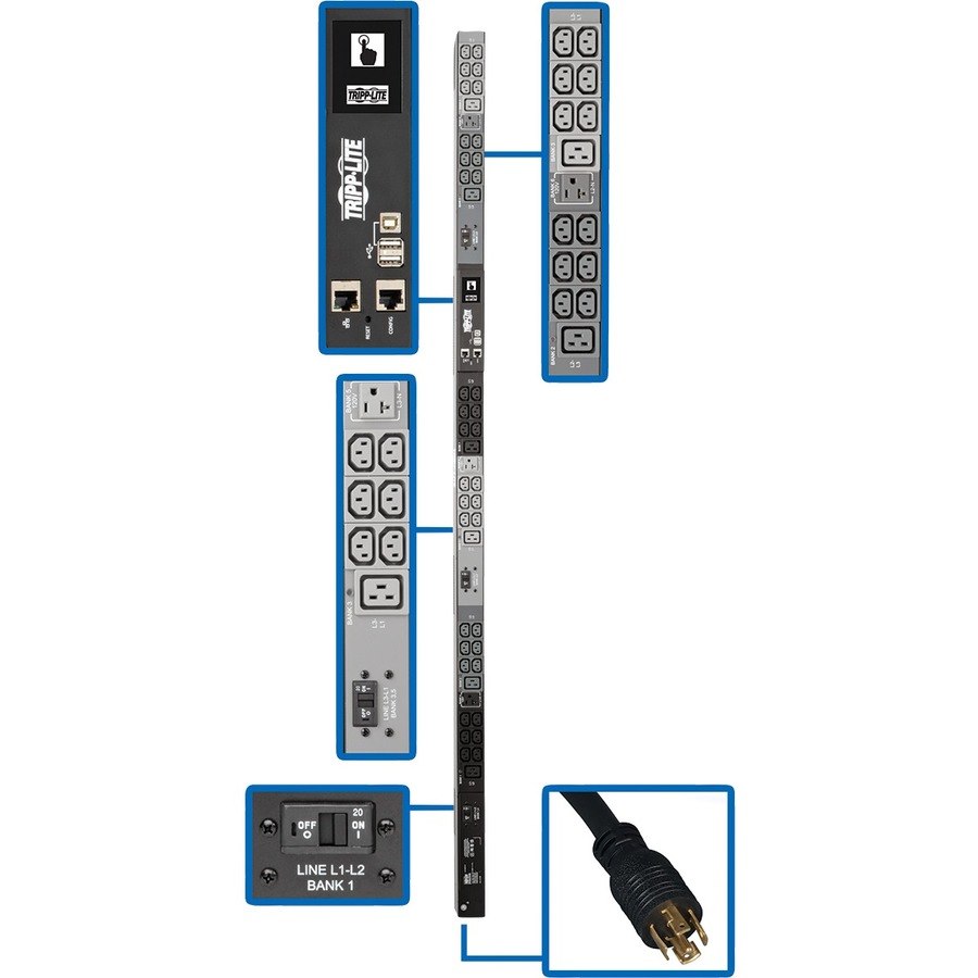 Eaton 8.6kW 208/120V 3PH Monitored PDU - LX Interface, Gigabit, 45 Outlets, L21-30P Input, LCD, 1.8 m Cord, 0U 1.8 m Height, TAA