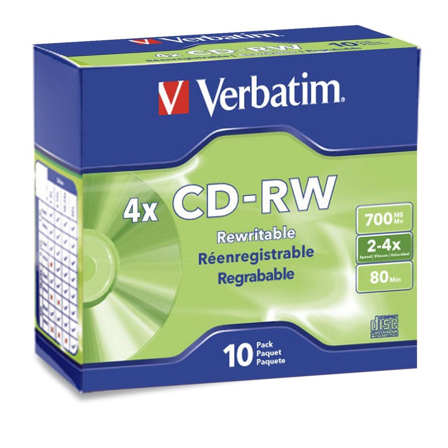 Verbatim CD-RW 700MB 2X-4X with Branded Surface - 10pk Slim Case