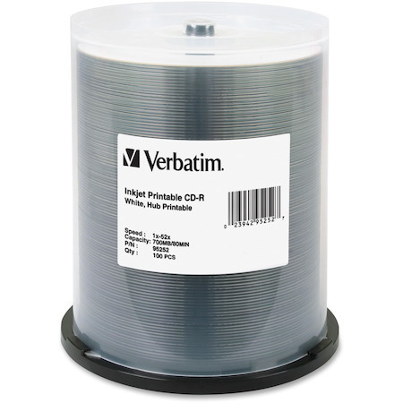 Verbatim 95252 CD Recordable Media - CD-R - 52x - 700 MB - 100 Pack Spindle
