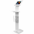 CTA Digital Premium Locking Floor Stand Kiosk with Universal Security Enclosure, Keyboard Tray, and Storage Compartment (White)