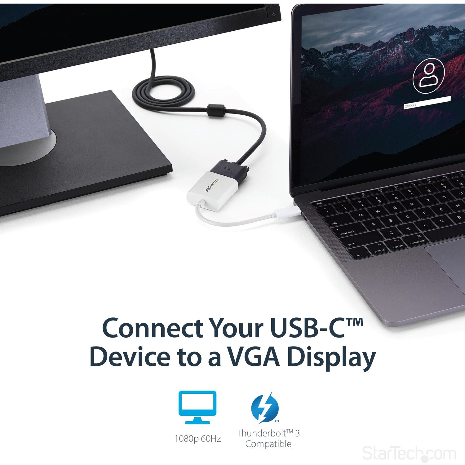 StarTech.com USB-C to VGA Adapter - White - Thunderbolt 3 Compatible - USB C Adapter - USB Type C to VGA Dongle Converter