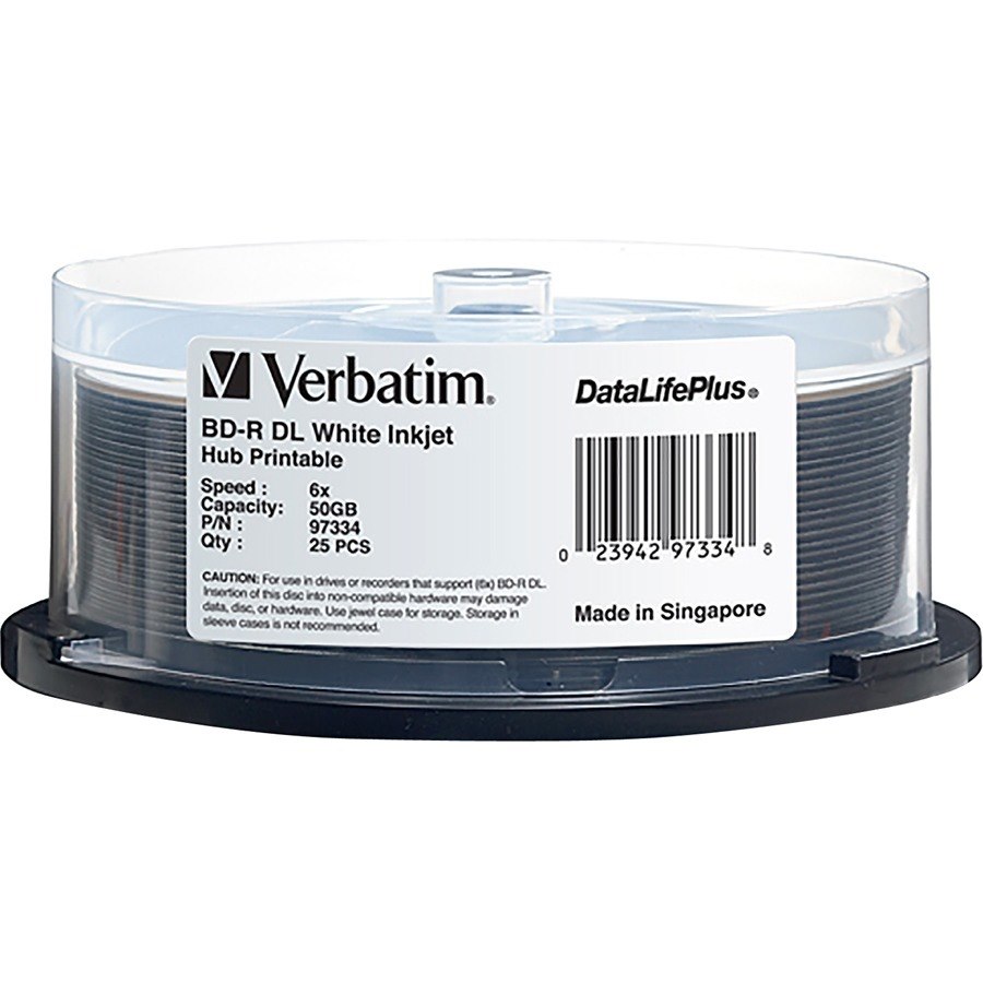 Verbatim DataLifePlus 97334 Blu-ray Recordable Media - BD-R DL - 6x - 50 GB - 25 Pack Spindle
