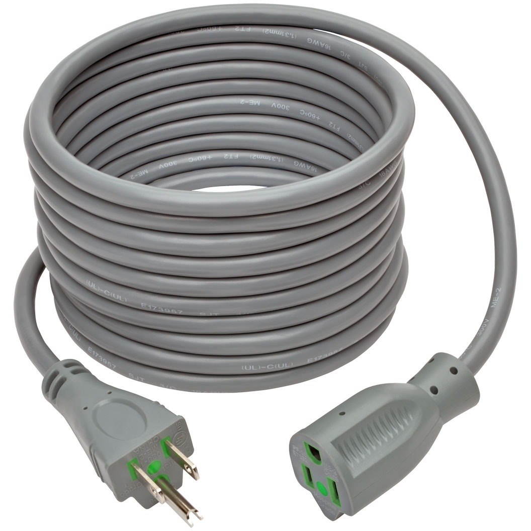 Eaton Tripp Lite Series Hospital-Grade Extension Cord, NEMA 5-15P to NEMA 5-15R - Green Dot, 13A, 125V, 16 AWG, 15 ft. (4.57 m), Gray