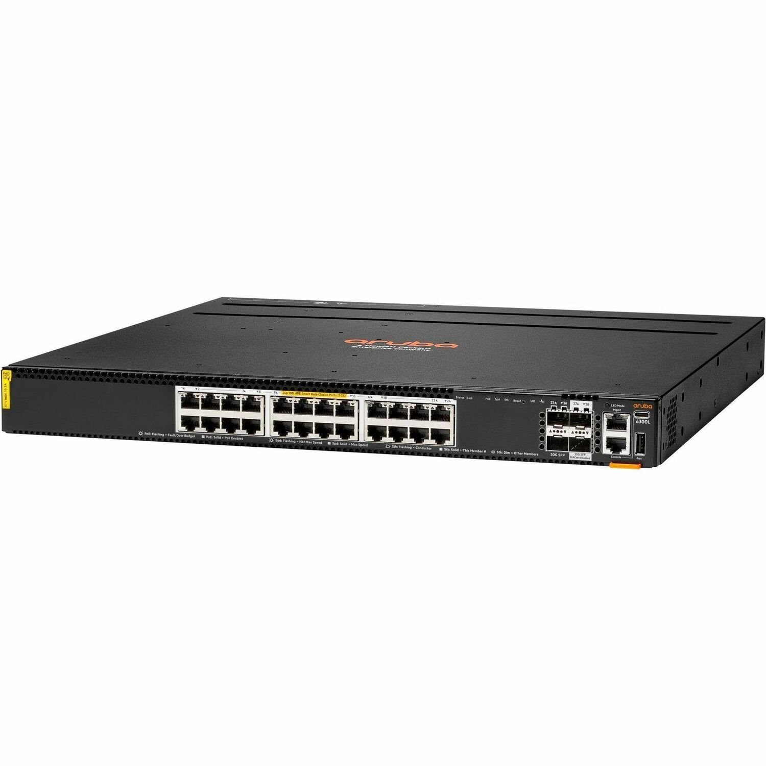 Aruba CX 6300 6300L 24P 24 Ports Manageable Layer 3 Switch - Gigabit Ethernet, 2.5 Gigabit Ethernet, 5 Gigabit Ethernet, 10 Gigabit Ethernet, 25 Gigabit Ethernet - 100/1000Base-T, 2.5GBase-T, 5GBase-T, 10GBase-T, 10GBase-X, 25GBase-X, 50GBase-X - Black