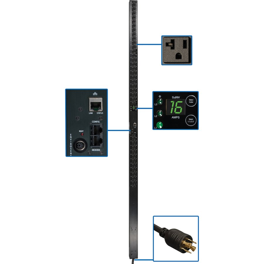 Tripp Lite PDU 5.7kW 3-Phase Monitored PDU 120V Outlets (36 5-15/20R) 208V L21-20P 10 ft. (3.05 m) Cord 0U Vertical TAA