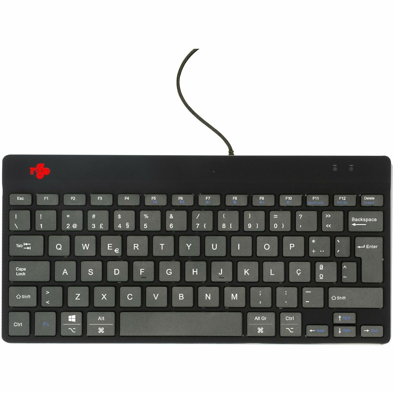 R-Go Compact Break Keyboard - Cable Connectivity - USB Interface - Portuguese - QWERTY Layout - Black