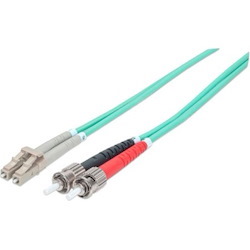 Intellinet Network Solutions Fiber Optic Patch Cable, ST/LC, OM3, 50/125, Multimode, Duplex, Aqua, 7 ft (2 m)