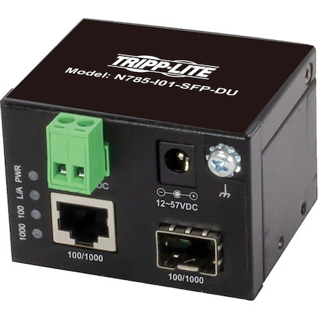 Tripp Lite by Eaton Unmanaged Industrial Gigabit Fiber to Ethernet Media Converter 10/100/1000 Mbps RJ45/SFP -40Â&deg; to 75Â&deg;C DC Power